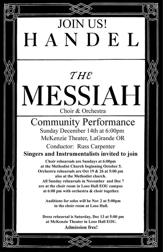 Watch “Handel’s Messiah” at Eastern Oregon University on December 14!